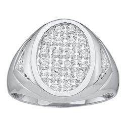 14kt White Gold Mens Round Diamond Oval Cluster Ring 1/4 Cttw