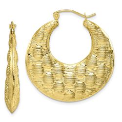 14k Yellow Gold Polished Textured Hoop Earrings - 35 mm