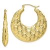 Image 1 : 14k Yellow Gold Polished Textured Hoop Earrings - 35 mm