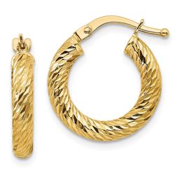 14k Yellow Gold Diamond-cut Round Hoop Earrings - 10 mm