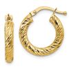 Image 1 : 14k Yellow Gold Diamond-cut Round Hoop Earrings - 10 mm