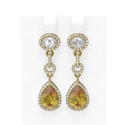 7.22 ctw Canary Citrine & Diamond Earrings 18K Yellow Gold