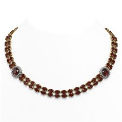 33.54 ctw Garnet & Diamond Necklace 14K Yellow Gold