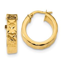 14k Gold 5.3 mm Polished & Textured Hoop Earrings