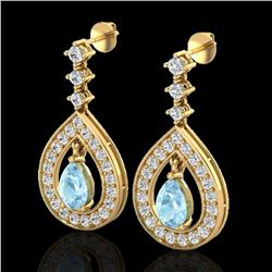 2.25 ctw Aquamarine & Micro Pave VS/SI Diamond Earrings 14k Yellow Gold