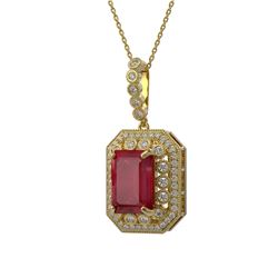 11.99 ctw Certified Ruby & Diamond Victorian Necklace 14K Yellow Gold