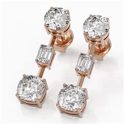 3.5 ctw Cushion Cut Diamond Designer Earrings 18K Rose Gold
