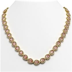 35.13 ctw Morganite & Diamond Micro Pave Halo Necklace 10k Yellow Gold