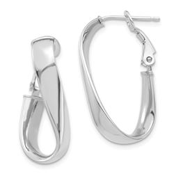 14k White Gold Oval Omega Back Hoop Earrings - 5x15 mm