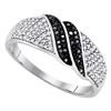 Image 1 : Sterling Silver Round Black Color Enhanced Diamond Double Row Crossover Band 1/6 Cttw