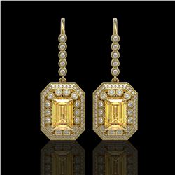 11.44 ctw Canary Citrine & Diamond Victorian Earrings 14K Yellow Gold