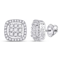 10kt White Gold Round Diamond Square Frame Cluster Earrings 1/2 Cttw