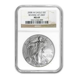 2008-W Burnished Silver American Eagle MS-69 NGC (Rev '07)