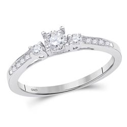 10kt White Gold Round Diamond 3-stone Promise Bridal Ring 1/6 Cttw