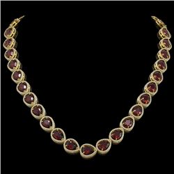 36.8 ctw Garnet & Diamond Micro Pave Halo Necklace 10k Yellow Gold
