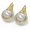 Image 3 : 1.31 ctw Diamond & Pearl Earrings 18K Yellow Gold
