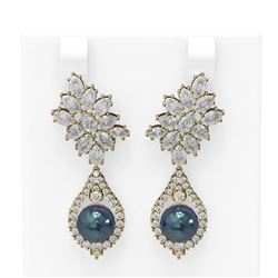 7.05 ctw Diamond & Pearl Earrings 18K Yellow Gold
