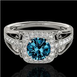 1.3 ctw SI Certified Fancy Blue Diamond Solitaire Halo Ring 10k White Gold