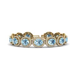 30 ctw Sky Blue Topaz & Micro Pave VS/SI Diamond Bracelet 10k Yellow Gold
