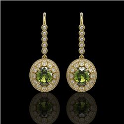 8.45 ctw Tourmaline & Diamond Victorian Earrings 14K Yellow Gold