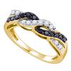Image 1 : 10kt Yellow Gold Round Black Color Enhanced Diamond Crossover Band Ring 1/2 Cttw