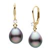 Image 1 : Black Tahitian Drop-Shaped Pearl and Diamond Leverback Dangle Earrings