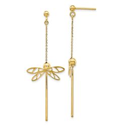 14k Yellow Gold Polished Dragonfly Post Dangle Earrings - 44 mm