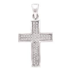 10kt White Gold Round Diamond Cross Religious Pendant 1/6 Cttw