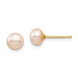 14k Yellow Gold Pink Button Pearl Stud Post Earrings