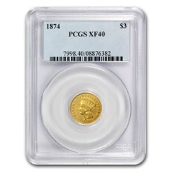1874 $3 Gold Princess XF-40 PCGS