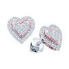 Image 1 : 10kt White Gold Round Diamond Rose-tone Heart Cluster Screwback Earrings 1/4 Cttw