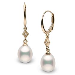 Metallic Collection White Freshwater Pearl Drop-Shape Diamond Aerie Dangle Earrings