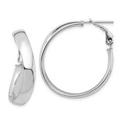 14k White Gold Wavy Omega Back Hoop Earrings - 5x28 mm