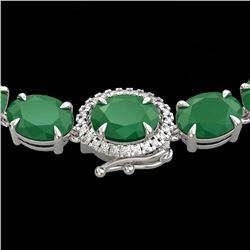 92 ctw Emerald & VS/SI Diamond Micro Pave Necklace 14k White Gold