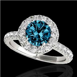 1.75 ctw SI Certified Fancy Blue Diamond Halo Ring 10k White Gold