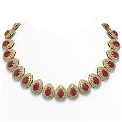 121.42 ctw Certified Ruby & Diamond Victorian Necklace 14K Yellow Gold