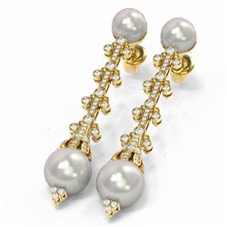 2 ctw Diamond & Pearl Earrings 18K Yellow Gold