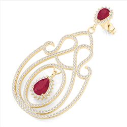 6.40 ctw Ruby & Micro Pave VS/SI Diamond Earrings 14k Yellow Gold