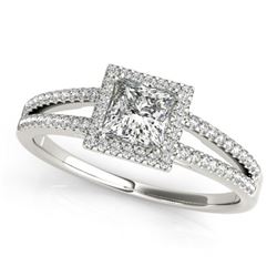 0.85 ctw Certified VS/SI Princess Diamond Halo Ring 14k White Gold