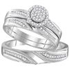 Image 1 : Sterling Silver His & Hers Round Diamond Cluster Matching Bridal Wedding Ring Band Set 1/4 Cttw