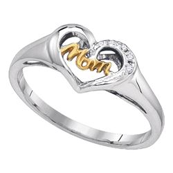 Sterling Silver Round Diamond Mom Mother 2-tone Heart Ring .02 Cttw