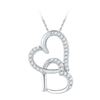 Image 1 : 10kt White Gold Round Diamond Linked Double Heart Pendant 1/10 Cttw