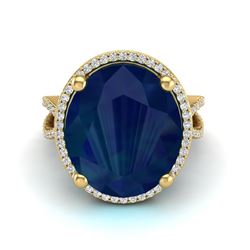 12 ctw Sapphire & Micro Pave VS/SI Diamond Ring 18k Yellow Gold