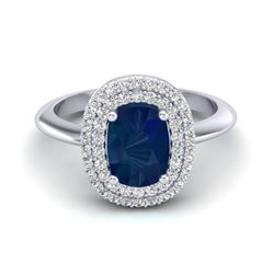 2.50 ctw Sapphire With Micro VS/SI Diamond Ring Halo 14k White Gold