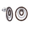 Image 1 : Sterling Silver Round Brown Diamond Circle Stud Earrings 1.00 Cttw