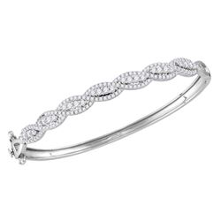 14kt White Gold Round Diamond Cascade Twist Bangle Bracelet 1-3/4 Cttw