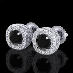 1.69 ctw Fancy Black Diamond Art Deco Stud Earrings 18k White Gold