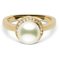 White Akoya Pearl and Diamond Halo Ring