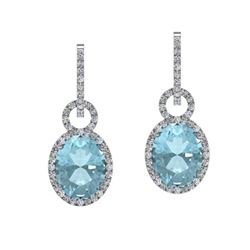 6 ctw Aquamarine & Micro Pave VS/SI Diamond Earrings 14k White Gold