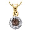 Image 1 : 14k Yellow Gold Brown Diamond Round Flower Cluster Pendant 1.00 Cttw